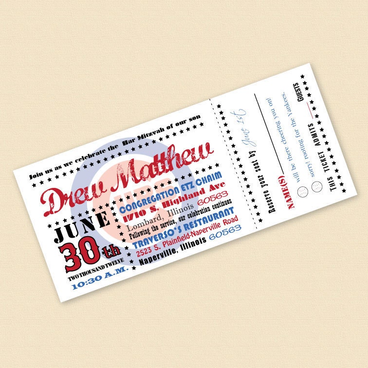 Sports Ticket Party Invitations - SAMPLE - Birthday - Graduation - Bar Mitzvah - FREE SHIPPING