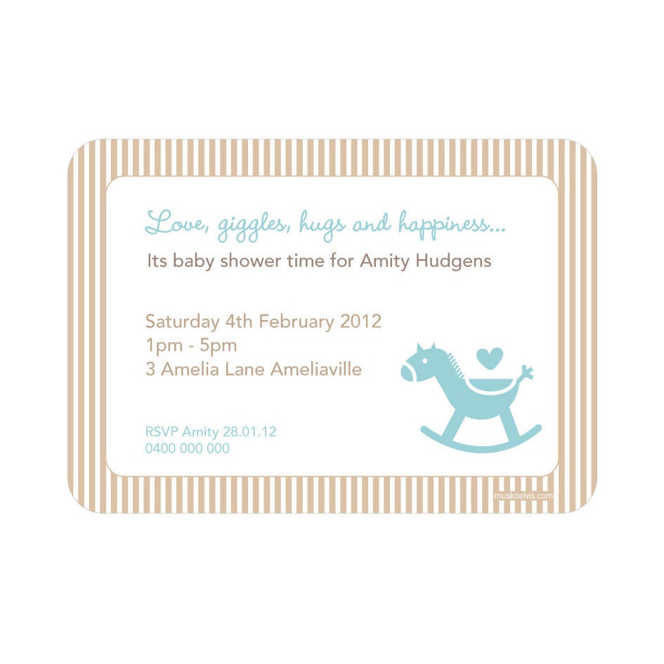 Printable Custom Baby Shower Invitation - Rocking Horse Blue
