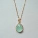 Mint aquamarine glass and gold tear drop pendant gold fill necklace.  Bridal necklace.  Bridesmaid necklace.  Wedding jewelry.