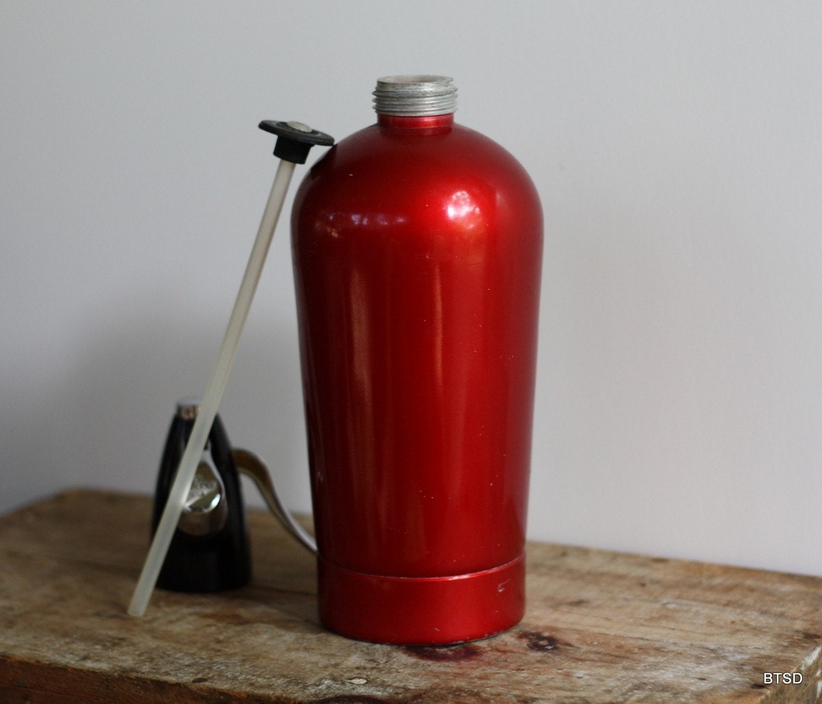 Vintage Red BOC Made in England Aluminum Seltzer Bottle
