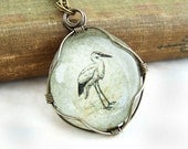 Stork Pendant - Dr. Stork Obstetrician OB GYN - Made to Order - wire wrapped glass cabochon - Bird Necklace