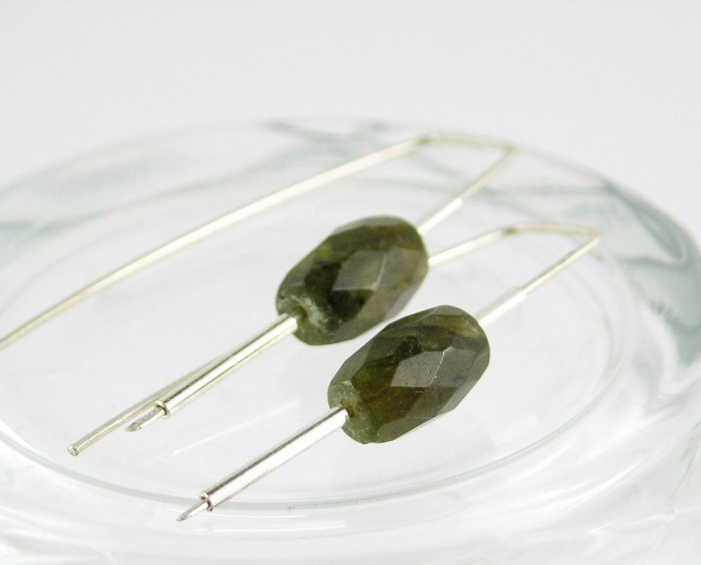 earrings gemstone sterling silver labradorite free shipping blue grey simple minimal modern geometric lightweight