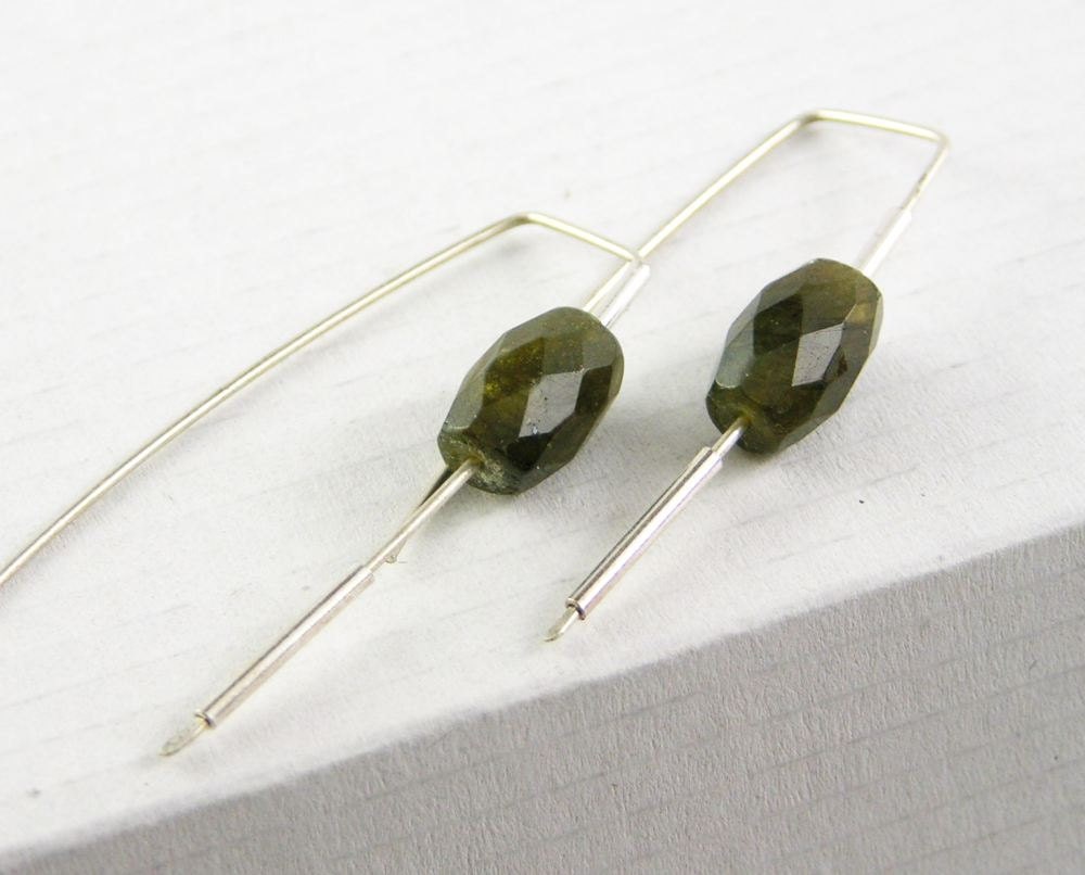earrings gemstone sterling silver labradorite free shipping blue grey simple minimal modern geometric lightweight