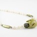 Necklace cream rice pearls ceramic pastel sage green flower bud romantic wedding bride silver valentines day vintage style teamt