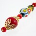 hat pin shawl pin brooch red mosaic Murano Murrina millefiori gold plated filigree modern mid century free shipping teamt