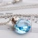 Light Blue Crystal Necklace, Aquamarine Swarovski Crystal Wire Wrapped Pendant, Sterling Silver Cable Chain