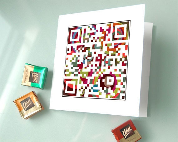 New Year greeting - Happy New Year or Personalized Message for an Additional 3 Dollars - Holiday Card  - OOAK QR Code Art