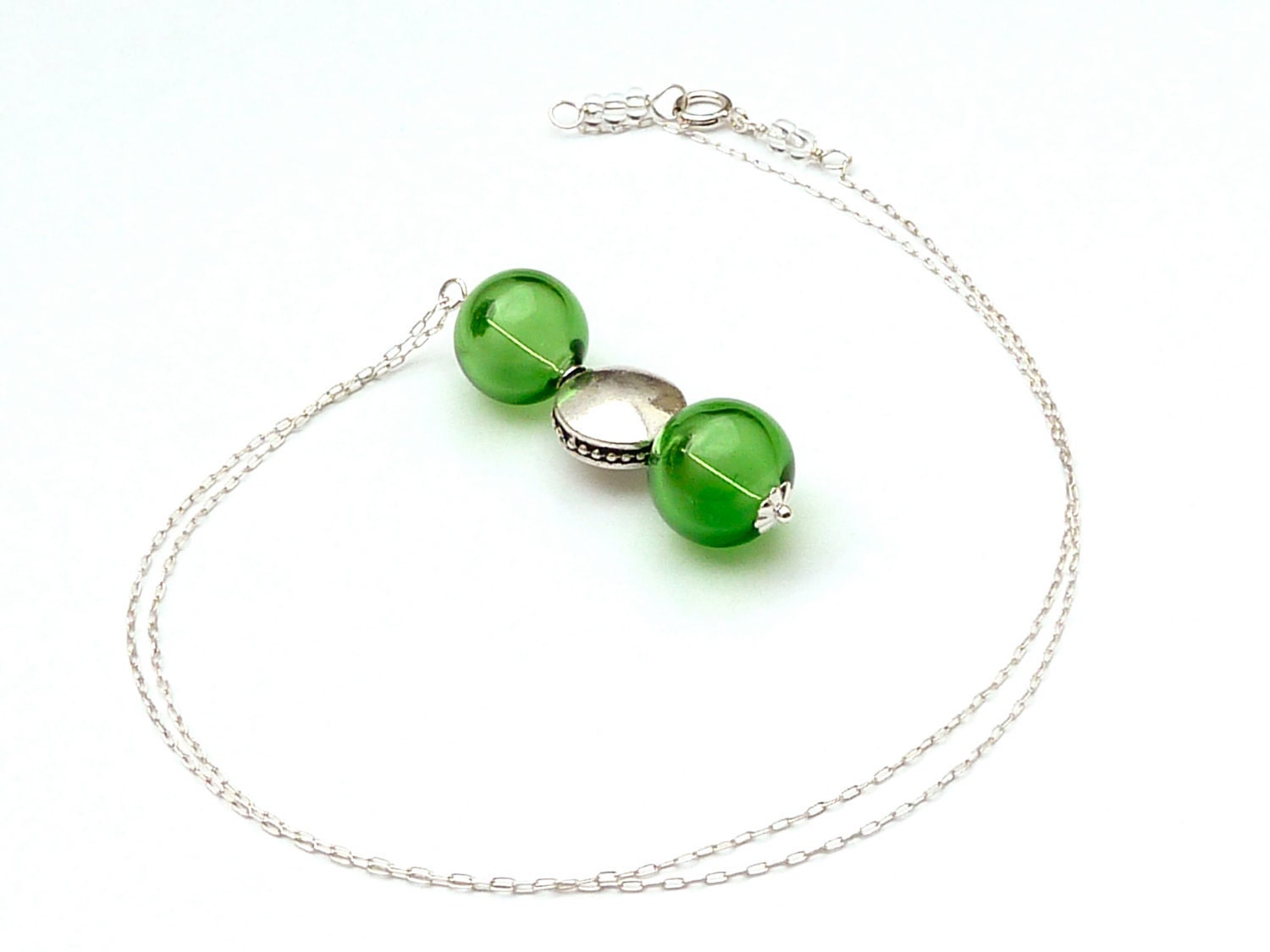 Sterling Silver and Green Blown Glass Pendant Necklace - CorkyWhites