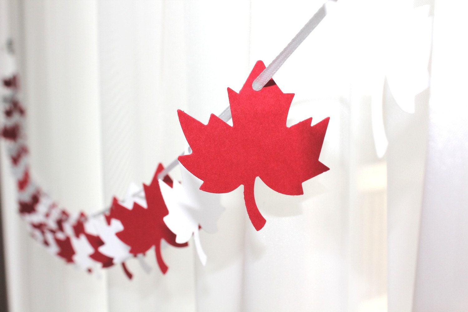 6 Foot - Maple Leaf Red and White Garland  -  Party Banner Garland perfect for Parties, Bridal or Baby Showers - GFetti