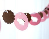 6 Foot - Sweet Little Sheep Garland in Pink and Brown  -  Party Banner Garland perfect for Parties, Bridal or Baby Showers