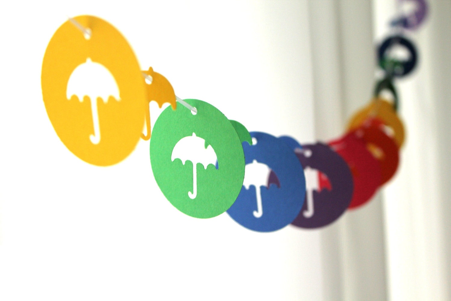 6 Foot - Rain Showers Umbrella Garland - available in your choice of colors  -  Party Banner for Parties, Bridal or Baby Showers
