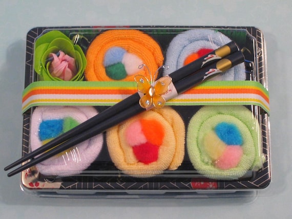 Sushi Baby Gift Set - Neutral Gender - Baby Washcloth Gift - Rainbow Roll