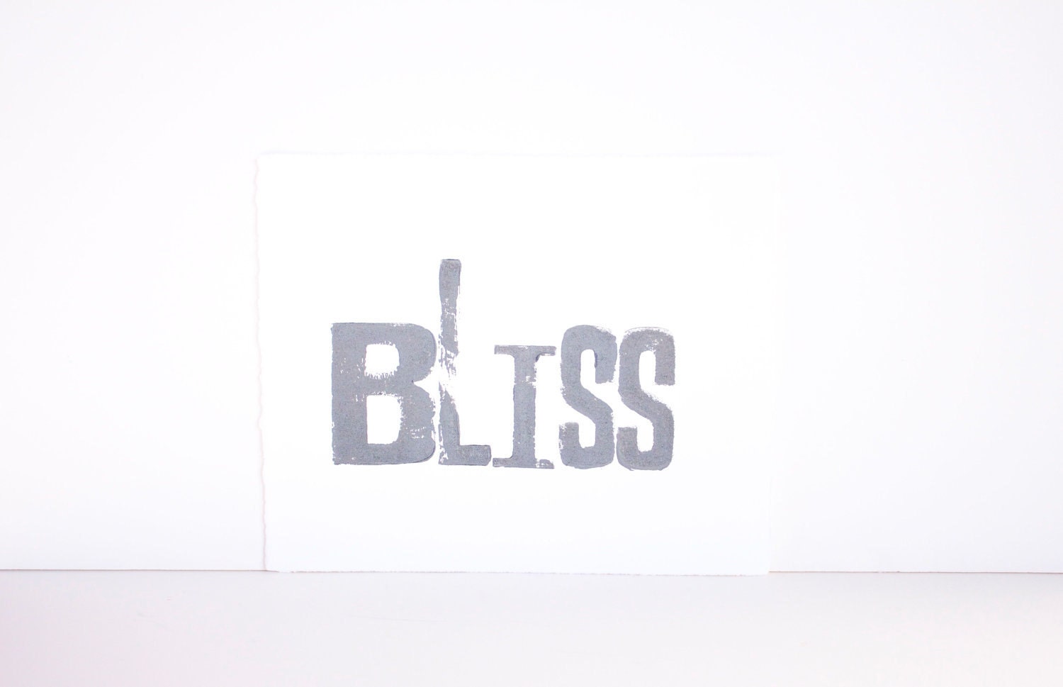 Typography Block Print - BLISS in GRAY Woodblock 8x10 on white paper - RetroModernArt