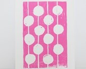 Modern Children's Decor Pink and White Print Linocut Art - Bulbs 8x10 Polka dot - RetroModernArt