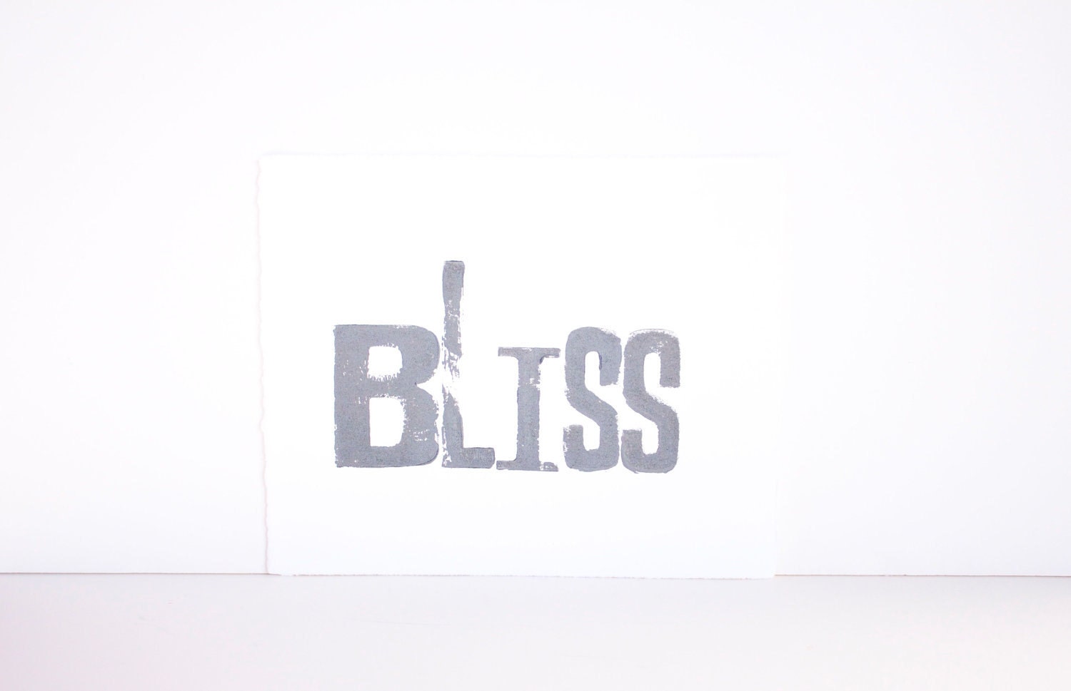 Typography Block Print - BLISS in GRAY Woodblock 8x10 on white paper