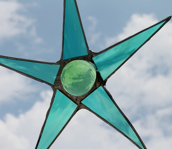 Atlantic Ocean Star in teal, tuquoise or green Stained Glass