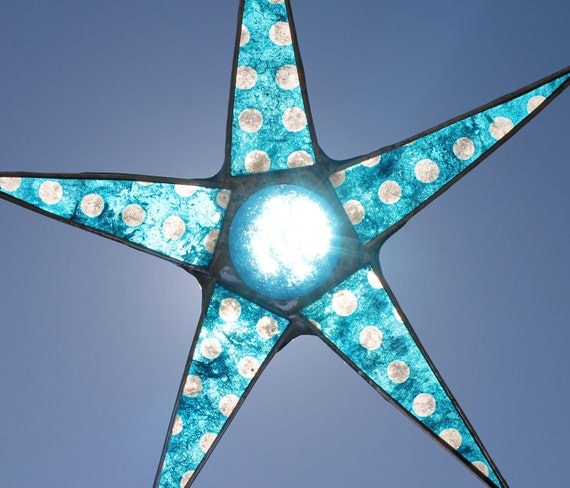 Aqua Dot - 8 inch stained glass star turquoise teal