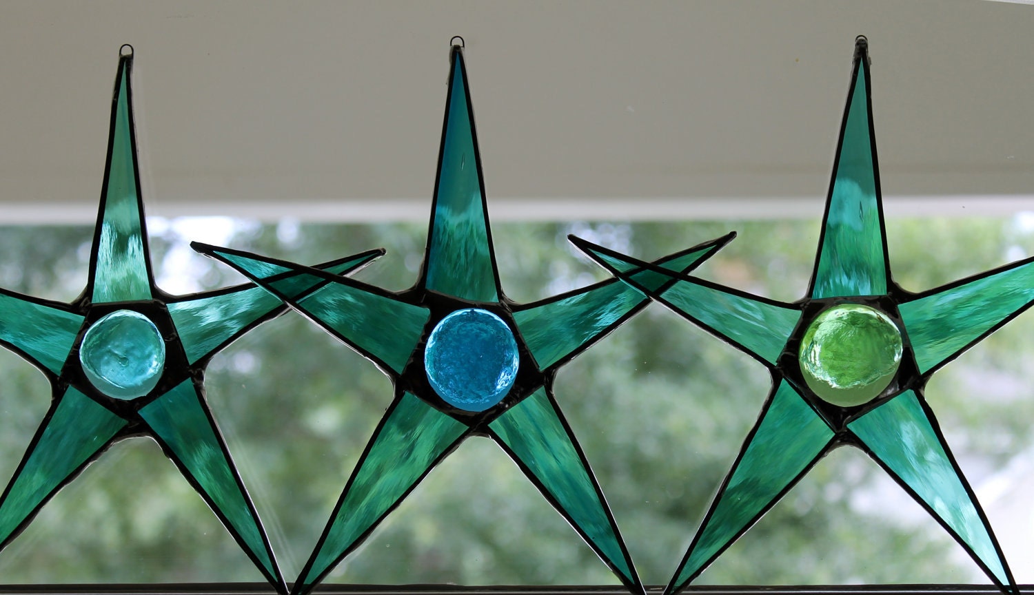 Atlantic Ocean Star in teal, tuquoise or green Stained Glass