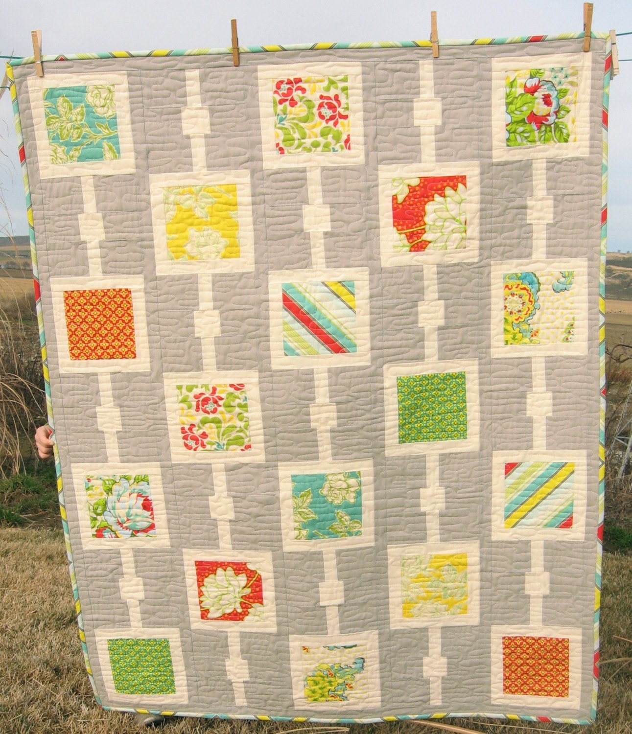PDF PATTERN, Dots 'n Boxes Baby Crib Twin Quilt or Wall Hanging