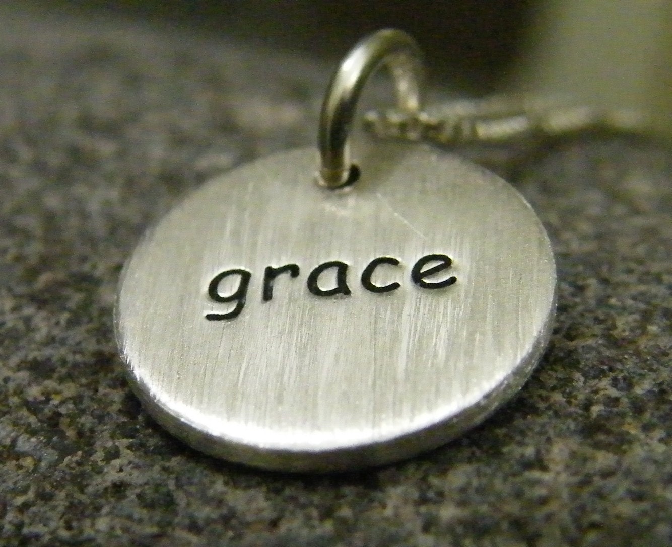 sterling silver two sided word charm necklace grace matte finish