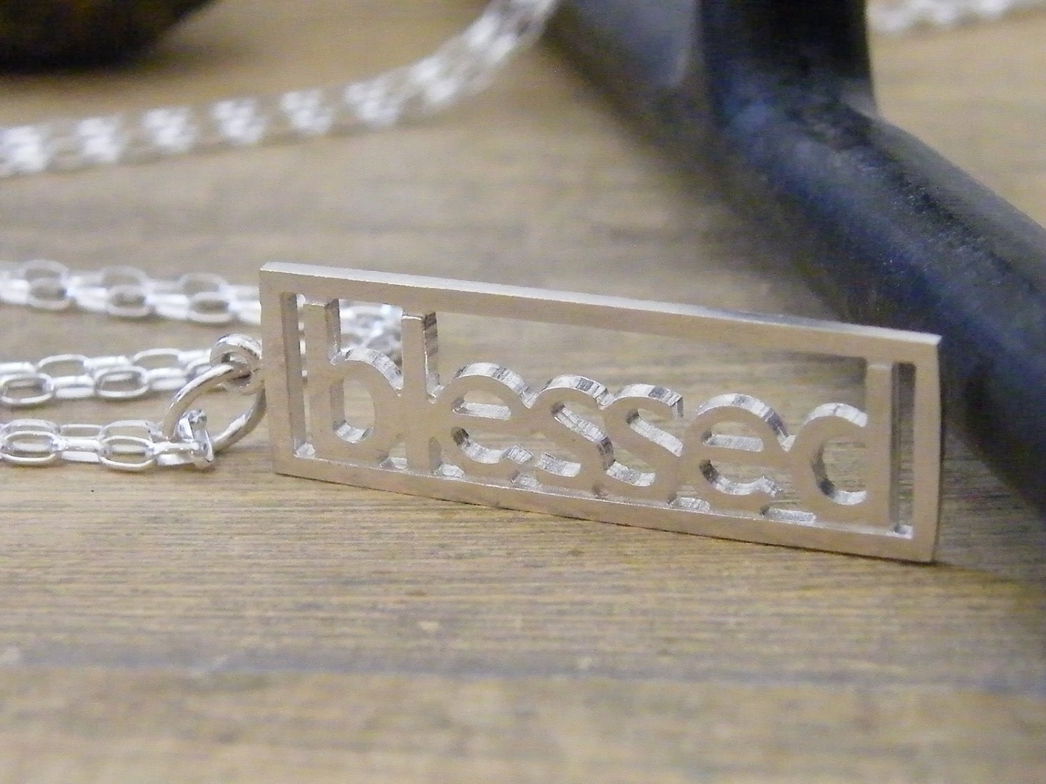 modern christian jewelry blessed word cut out pendant sterling silver necklace unisex