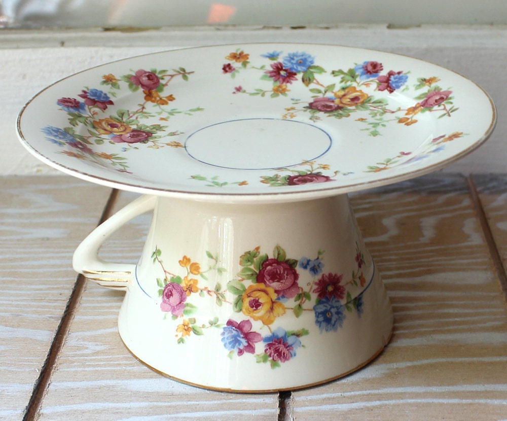 Cake plate dessert pedestal Small Cake Plate Cupcake Stand Vintage China and Teacup