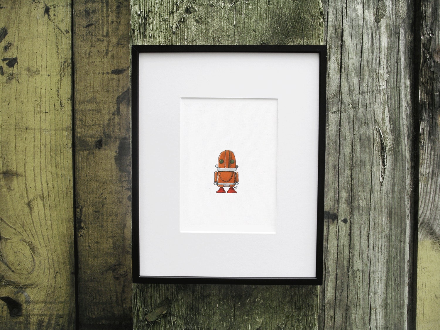 Orange Robot with Green Eyes