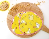 potholders - yellow potholders with hen print - handmade