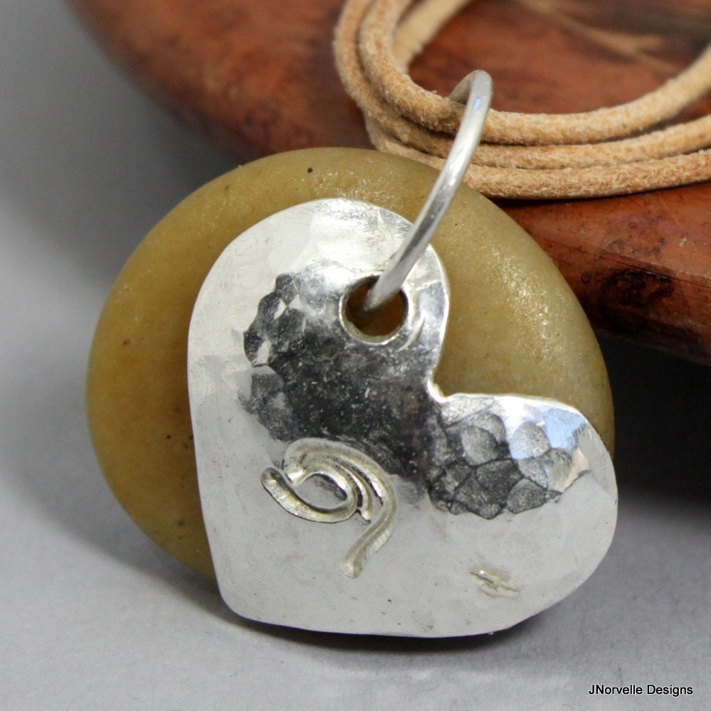 Sterling Heart Charm Wave and Beach Agate Leather Necklace