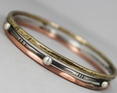 Sterling Silver, Copper and Brass Bangles - Set of 3