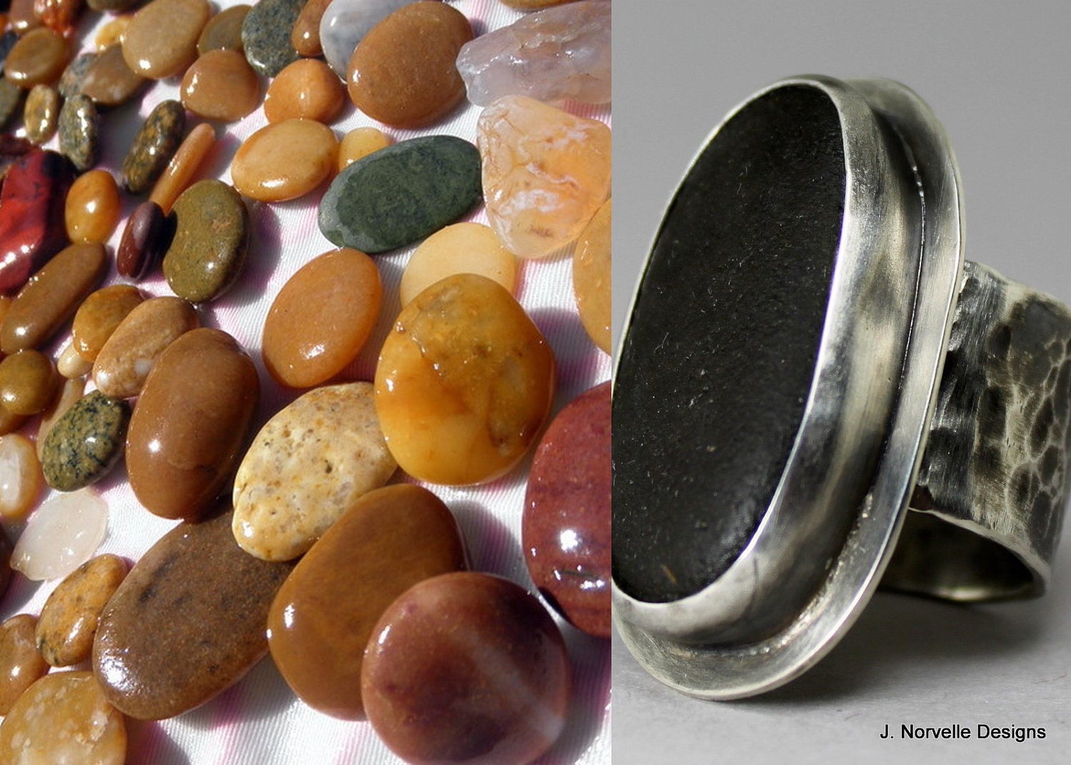 Custom Design Ring Sterling Silver Beach Stone Ring