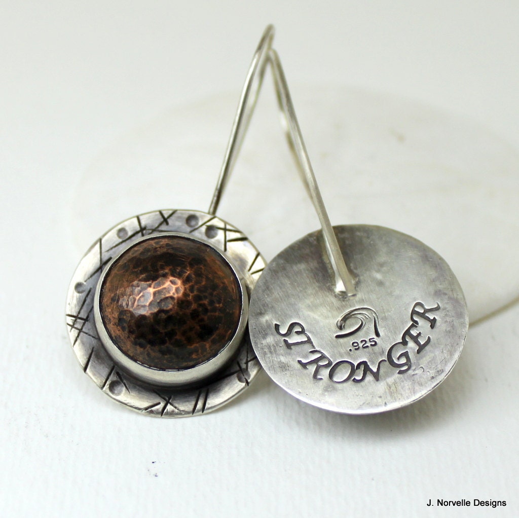 Tribal Shield Earrings - Sterling Copper Earrings - Sterling Disc Earrings- Artisan Earrings