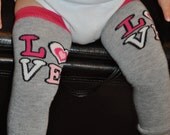 Baby Girl or Boy Love Leg Warmers in Pink, Black, Gray and White--Great Baby Shower or Holiday Gift