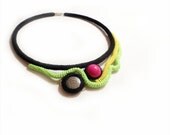 Neon Necklace, Crochet Cable Choker, Color Blocking, OOAK