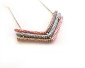 Geometric Chevron -  Arrow Pendant Necklace - Brown, Grey, Rose
