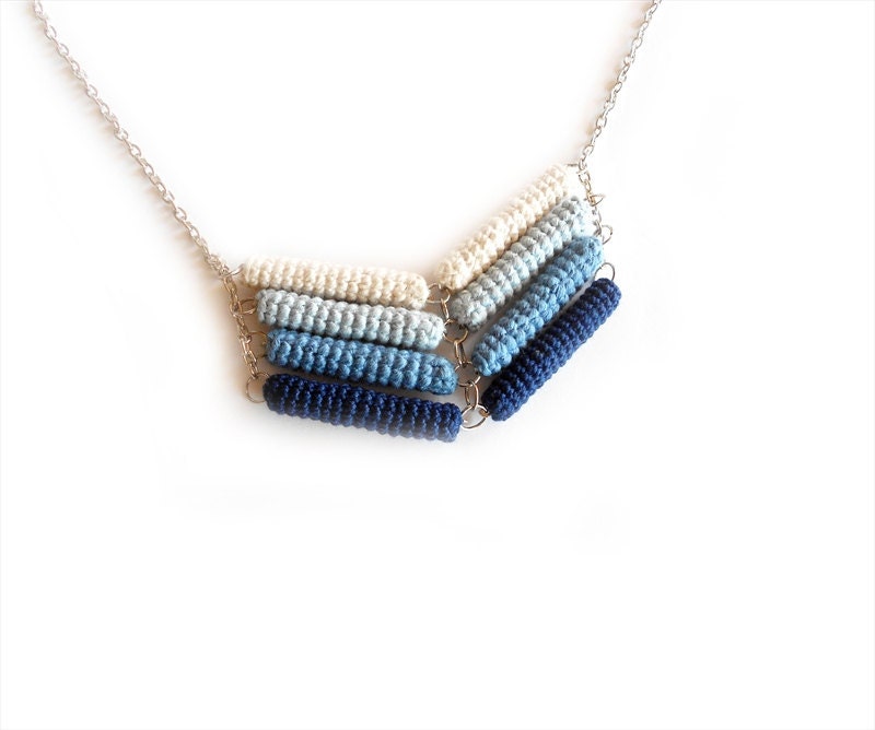 Chevron Arrow Ombré, Geometric Crochet Necklace, Ocean Stripe, Shades of Blue