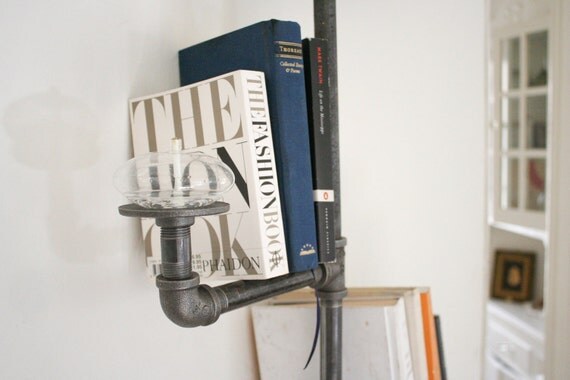 Industrial Pipe Bookshelf with Oil Candle