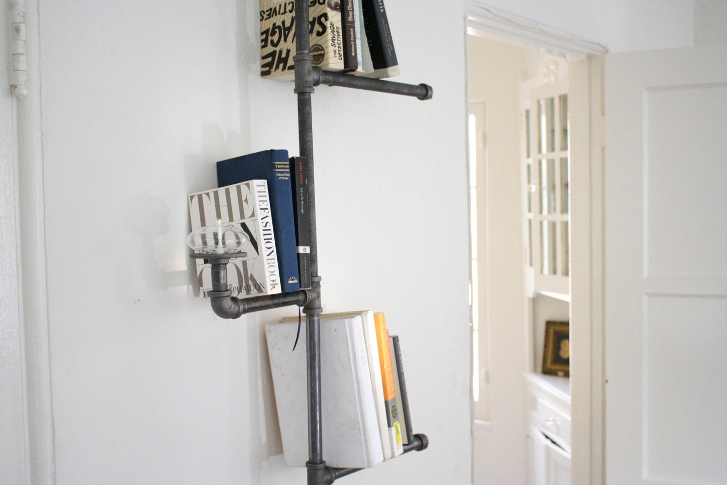 Industrial Pipe Bookshelf with Oil Candle