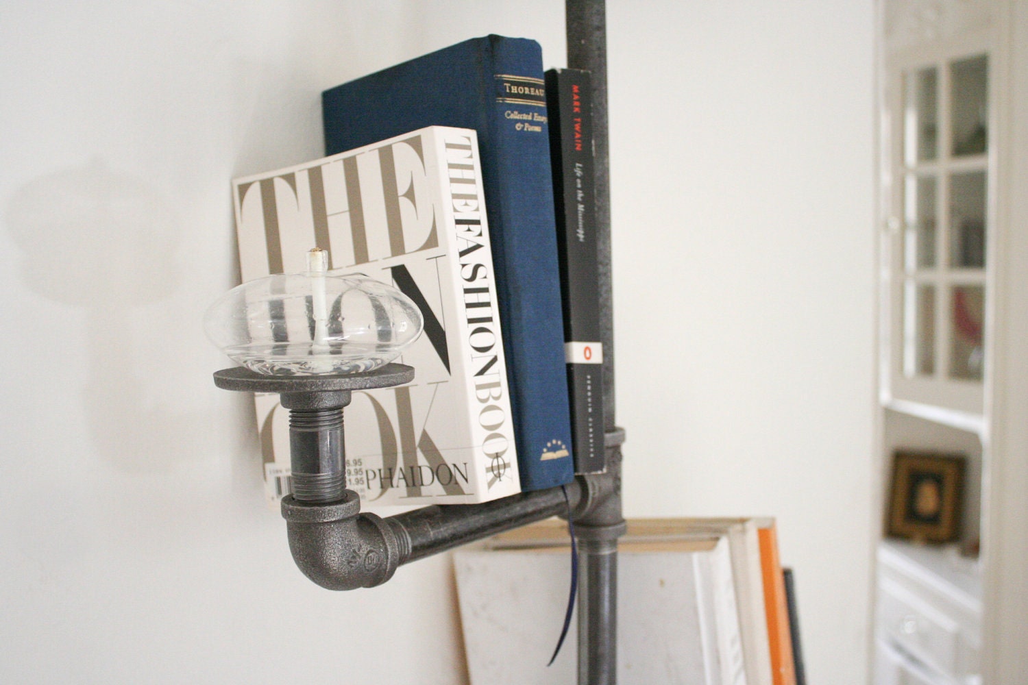 Industrial Pipe Bookshelf with Oil Candle