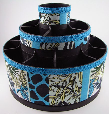Jungle Blue Altered Pampered Chef Tool Caddy Storage Organizer