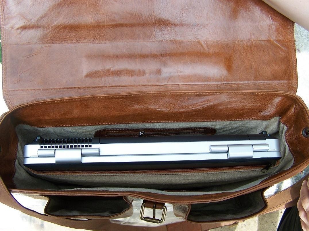 Leather Laptop Bag Briefcase Shoulder Cross body Bag Satchel Ariel in Dark Brown fits a 17 and 15 inches laptop