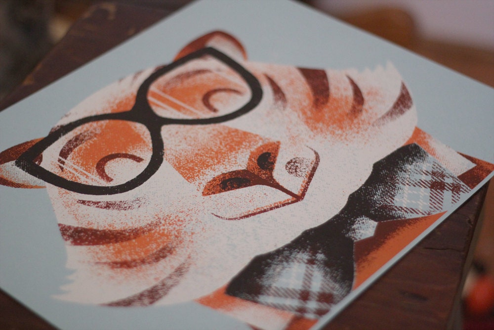 Tiger with a Bow Tie Portrait, screen print
