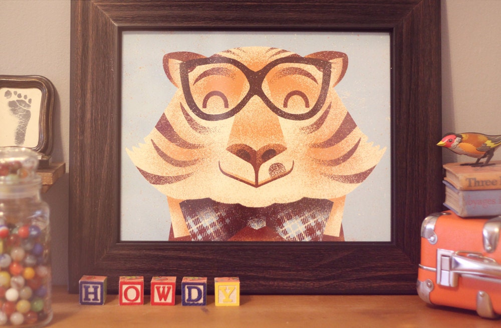 Tiger with a Bow Tie Portrait, screen print