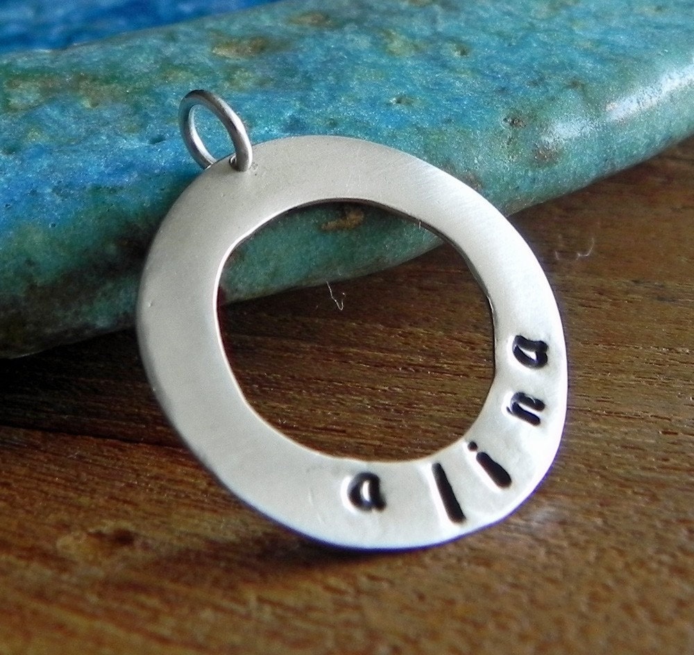 Personalized sterling silver round charm / hoop for necklaces