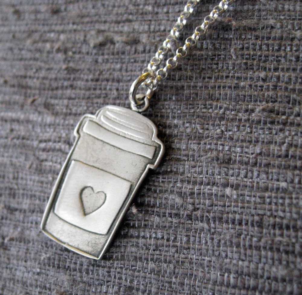 Cup of coffee necklace in sterling silver- gift for the coffee lover