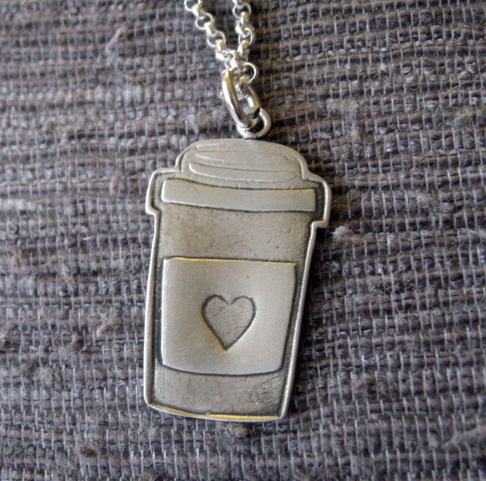 Cup of coffee necklace in sterling silver- gift for the coffee lover