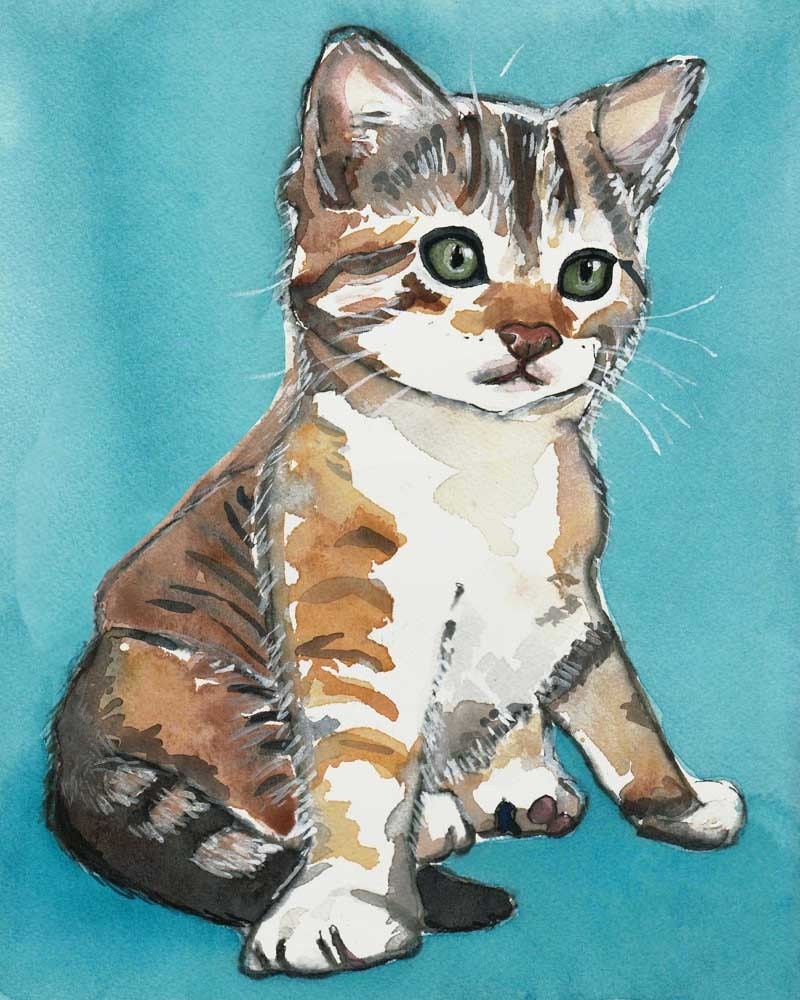 Kitten Watercolor PRINT - Cat Watercolor, Animal Art, 8x10, Art Print, 7/25