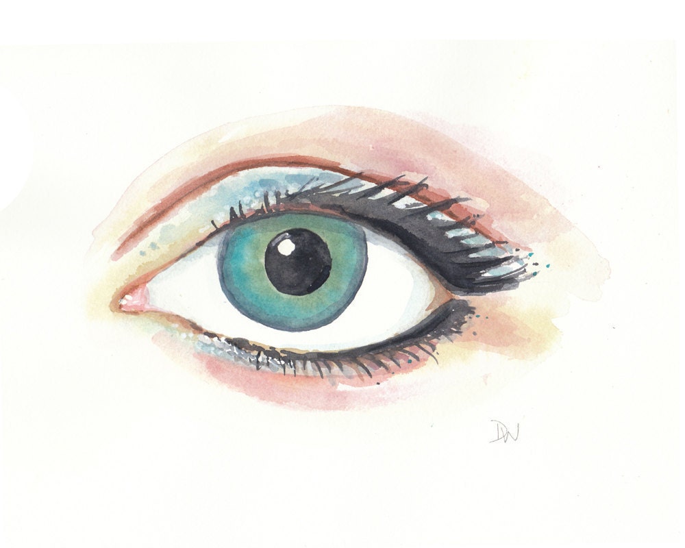 Eye Watercolor - Original Painting, Blue Eye, 10x8