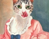 Cat Watercolor PRINT - Cat Portrait, Art History, 18th Century Costume, Open Edition, 8x10