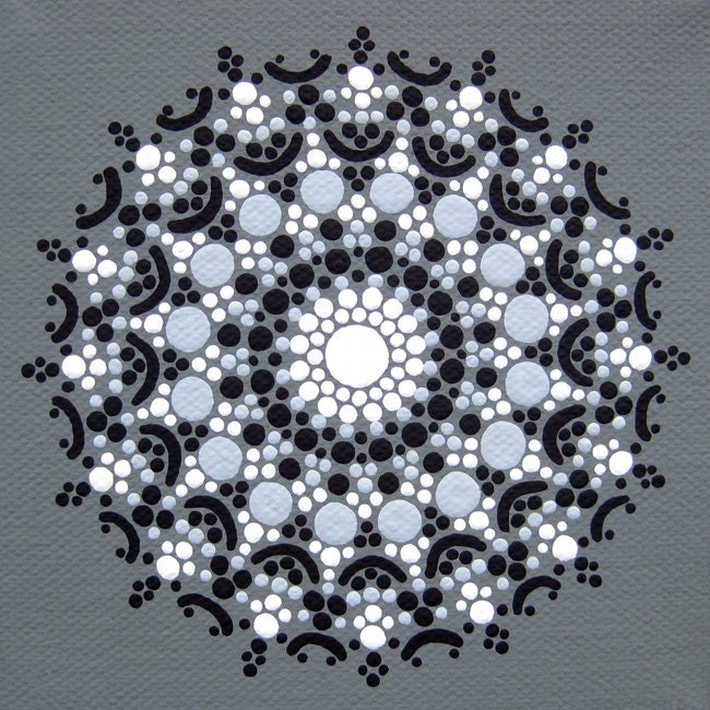 Art Print of Grayscale Mandala - Archival Reproduction of a Black and White Mandala Hand-Painted w/ Acrylic on Canvas - Affordable Art